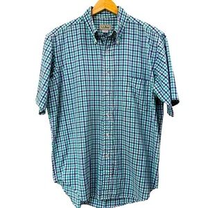 Men’s L.L. Bean Green, Purple, White Check Short-Sleeve Shirt, L